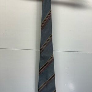 Vintage Yves Saint Laurent Slate Blue Tie with Diagonal Red and Gold Stripes